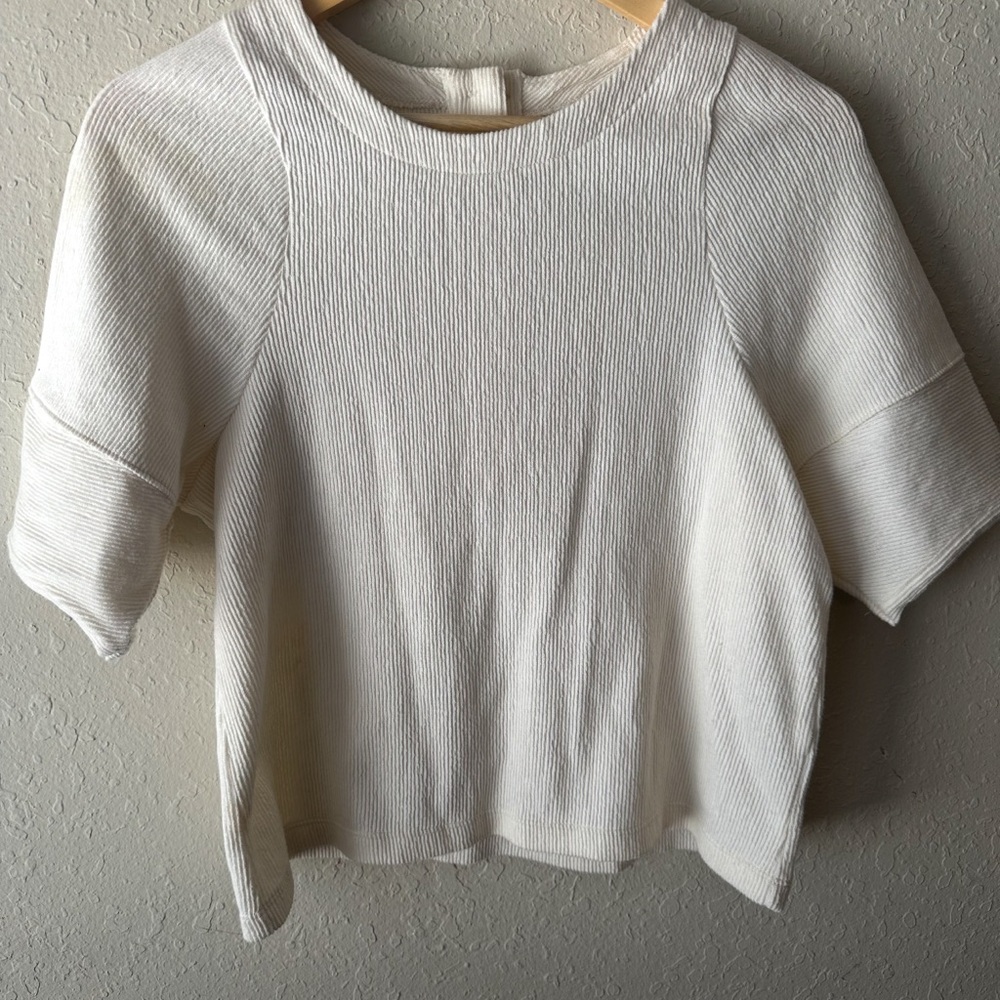 Madewell Cream Ribbed Boxy Short Sleeve Top